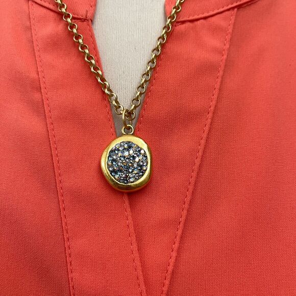 Gold-tone Chain Pendant Blue Multicolor Rhinestones Fashion Necklace NWOT - Picture 2 of 5